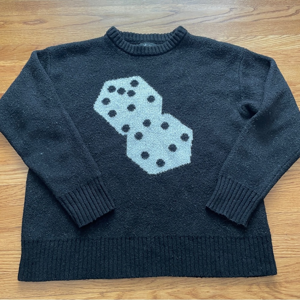 Stussy Black Men's Dice Intarsia cotton Crewneck Sweater L